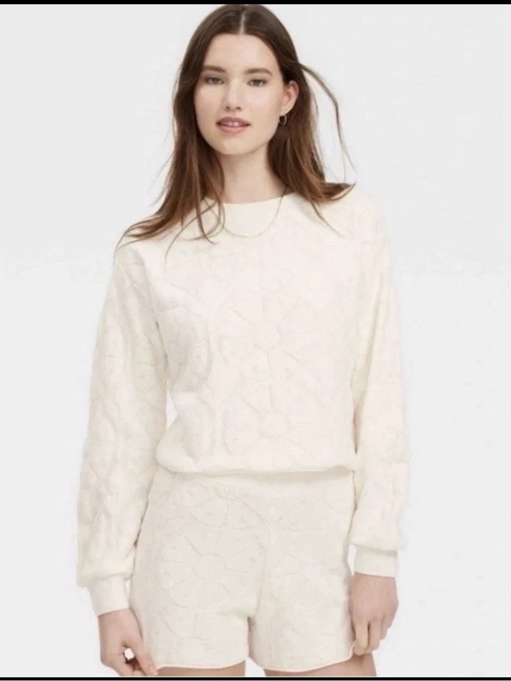 Roller Rabbit x Target Womens Daisy Floral Embossed Short Crewneck Set Cream XXS